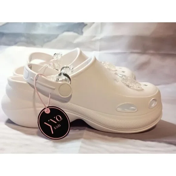 YVO Girls White Platform Chain Clogs Size 12 Acrylic Bow NEW w/ Tags - Picture 8 of 8
